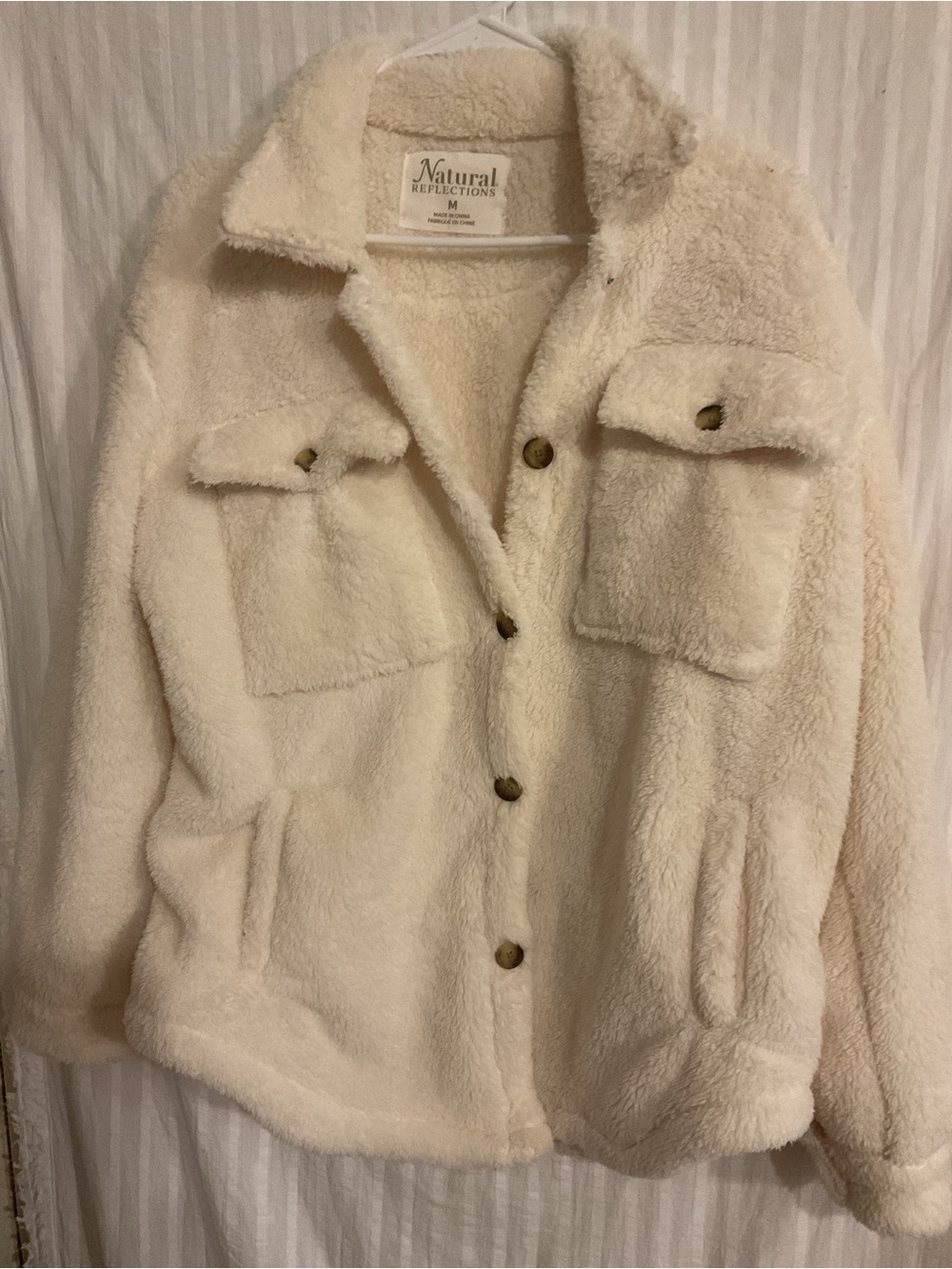 Natural Reflections Cozy Cream Plush Button-Up Shacket Sz.M.